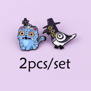 2pcs/set Crow Enamel Pin Cartoon Tiger Brooch For Coat Womens Brooches Fashion Lapel Badges Jewelry Music Lover Gifts
