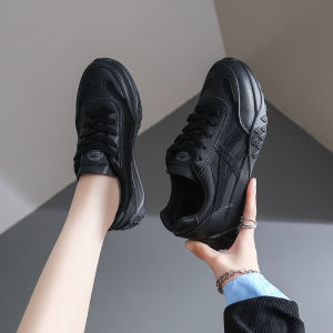 All Black Womens Running Shoes Waterproof Non-Slip Large Size Comfortable All Day Wear Ultra Soft Bottom Work Fashion Casual Sneakers