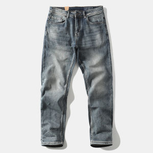 กางเกงยีนส์ทรงตรงหลวมๆ สไตล์ญี่ปุ่นย้อนยุค กางเกงขายาวลำลองสำหรับใส่ทำงานสีอ่อน กางเกงยีนส์ทรงตรงทรงเข้ารูปสำหรับผู้ชาย