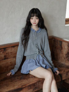 seemon | Áo Thun Len Tay Dài Preppy Cổ Xếp Li Spliced Màu Đối Chọi