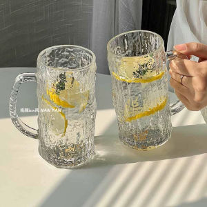 แก้วแก้วน้ำแก้วน้ำแข็งแก้วเบียร์ความจุขนาดใหญ่แบบมีหูติดแก้วแก้วแก้วน้ำมันพร้อมรูปต้นไม้สไตล์ INS สำหรับใช้ในบ้านในช่วงฤดูร้อน