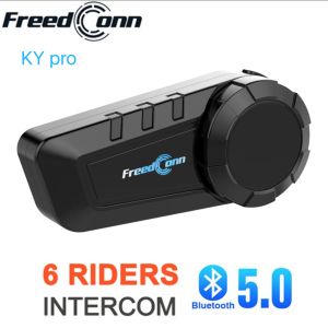2pcs Freedconn KY PRO Bluetooth 5.0 Motorcycle Intercom Helmet Headset 6 Riders Group Talking FM Radio Waterproof 1000M Interphone Wtih Music Sharing