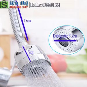 Đầu Nối Vòi Nước Tăng Áp 2 Chế Độ Phun Dài 20cm