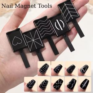 6PCS Black Cat Magnetic Effect Strong Magnet Board Painting Gel Nail Gel Polish Varnish Tools Magnetic Nail Art Stick Nail Tool