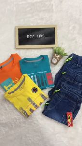 Kaos Anak Baju dan Celana Panjang Jeans Setelan Anak Laki-Laki Usia 2-12 Tahun