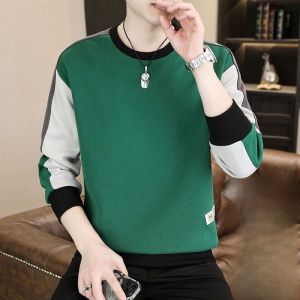 ROMON | Romon Mens Round Neck Sweatshirt Casual Long Sleeve T-shirt Autumn Fashion Urban Style Antibacterial Straight Cut Base Shirt
