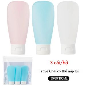 3 Cái/bộ Bộ Chai Du Lịch Có Thể Nạp Lại 30/60/100ml Tinh Chất Cầm Tay Dầu Gội Mỹ Phẩm Dạng Lỏng Bộ Chai Bóp Để Mang Theo Khi Di Chuyển