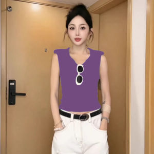 Áo Thun Nữ Tay Ngắn Ôm Vừa Vặn Mùa Hè Mới Pure Color Design Sensation Không Tay Áo Vest Ngắn Gợi Cảm Áo Thun Cotton Thoáng Khí