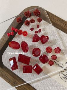 YIFANNAIL【Ankora Red】Gold Foil Red Pointed Bottom Drill New Year Red Material Nail Art Decorations Any Skin Type