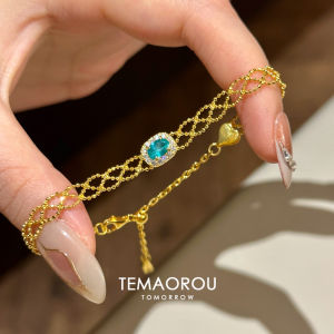 Dreamy Shiny Blue Sugar Cube Diamond Lace Band Bracelet Women Luxury High Grade Non-fading Fashion Jewelry Accessory