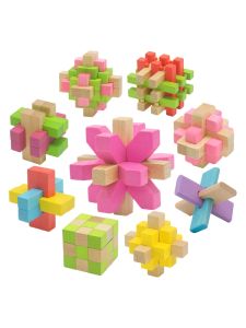 Jujube Gỗ 6 Thanh Kongming Khóa Luban Khóa Đuôi Rồng Dây Mở Khóa Đồ Chơi Thông Minh 9 Liên Kết Vòng Đồ Chơi Xếp Hình