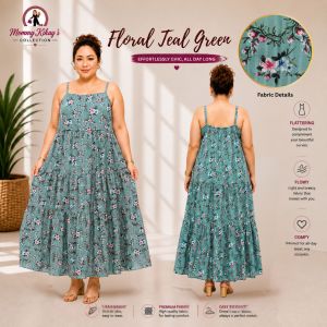 Mommy Kikays Collection| Sandra Spaghetti Strap A Line Layered Maxi Dress Floral Premium Challis BKK Fabric Can Fit From XL to 4XL String Sleeveless with Armpit Garter Non Stretch Breathable Soft Cotton Fabric A Line Lined Design