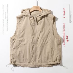 เสื้อกั๊กผู้หญิงบาง แฟชั่นฤดูร้อน 2025 เสื้อคลุมกันหนาวแบบสวมหัวแบบลำลอง ผ้าฝ้ายผสมโพลีเอสเตอร์ ปกติ แขนยาว ปกติ