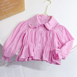 Pure Cotton Long Sleeve Baby Girl Shirt Comfortable Versatile Korean Style round Neck Doll Base Layer Spring Autumn Clothing