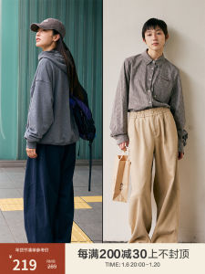 Casual Straight Leg Cotton Fleece Lined Loose Fit Long Pants High Waist Elastic Closure Regular Thickness Winter 2024