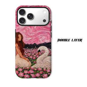 Pink Swan Girl Oil Painting Phone Case for iPhone 18 17 16 15 14 13 12 11 Air Pro Max Plus Double-layer Cover
