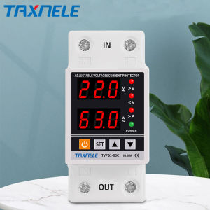 Dual Display 63A 230V Din Rail Adjustable digital Over Under Voltage Relay Protect Surge Protector KWH Meter Limit Over Current Protection Energy Meter