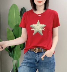 Export Brand Big Sale Leak-Picking Younger Fashion Pure Cotton Short Sleeve T-Shirt Womens Easiest for Match Slim Looking T-shirt Tops