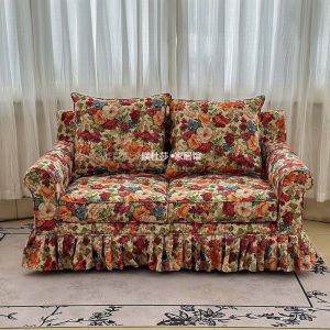 Retro American Style Floral Three-Seater Sofa Detachable Cover Country Style Furniture Fabric Couch for Adult in Soft Sponge