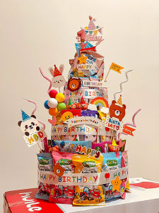 Birthday Cake Tower Snacks for Children Cartoon DIY Baking Materials Plugin Festival Celebration Supplies Gifts