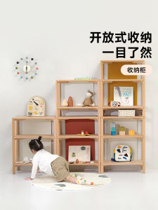 Wall-Mounted Solid Wood Bookshelf Open Childrens Room Storage Cabinet Display Case Multi-Layer Partition Luxury Style