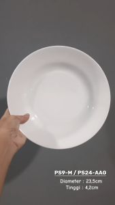 Piring Makan Keramik 23.5CM (1PCS) Putih Polos By Indo Keramik / Piring Cekung Keramik / PS24-AAG