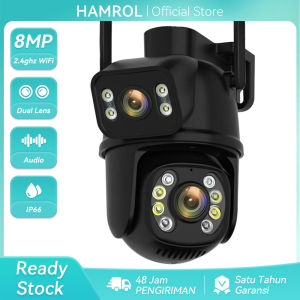 Hamrol Kamera CCTV 8MP Layar Ganda Kamera WiFi Warna Penglihatan Malam Luar Ruangan Kamera Keamanan IP Nirkabel