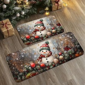 Thảm Chùi Chân Giáng Sinh VIKAMA 1PC/2PC Người Tuyết Holly Berries Lễ Hội Ngày Lễ Thảm Lối Vào Có Thể Giặt Bằng Máy Polyester Chống Nước