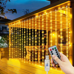3/6M USB LED ผ้าม่าน 8 โหมดรีโมทคอนโทรล String ไฟวันหยุดงานแต่งงาน Garland สําหรับห้องนอน Living Room Decor