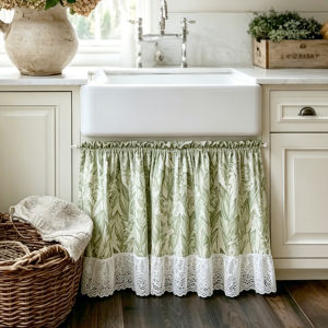 French Lace Country Style No-Drill Installation Kitchen Curtain For Concealment Dust-Proof Decoration