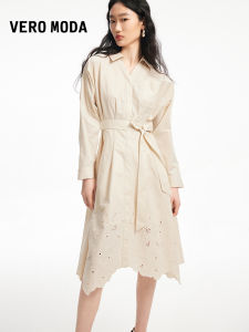 Vero Moda | Elegant Embroidered Cotton Lace-Up Waisted Dress