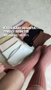 11028 Kaos Kaki Wanita Panjang Kaus Kaki Tinggi Kaos Kaki Katun Abg Kasual Polos Import - Women Socks 10 warna