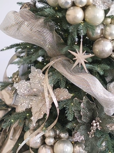 10Yard Christmas Mesh Ribbon 26CM Width White with Silver Foil Christmas Ribbon for Wreath Swags and Christmas Tree Decoration