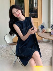 Korean Style Sleeveless Denim Dress Women Summer Thin Small plus Size Loose Belly Covering Slimming Vest Skirt Casual Commute