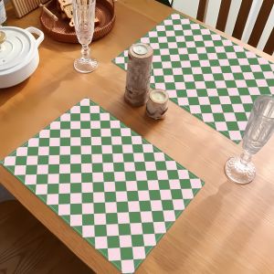 VIKAMA 4/6/8/10pcs Korean-Style Fresh & Simple Checkered Placemats Stain-Resistant Kitchen Coasters Coffee Coasters