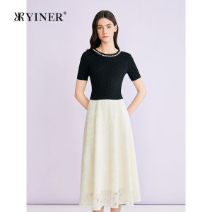 Elegant Beaded Round Neck Lace A-Line Waist Cinching Dress
