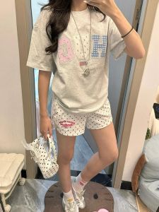 American Polka Dot Embroidery White Shorts Women Summer Thin High Waist Straight Casual Sports Loose Wide Leg Hot Pants