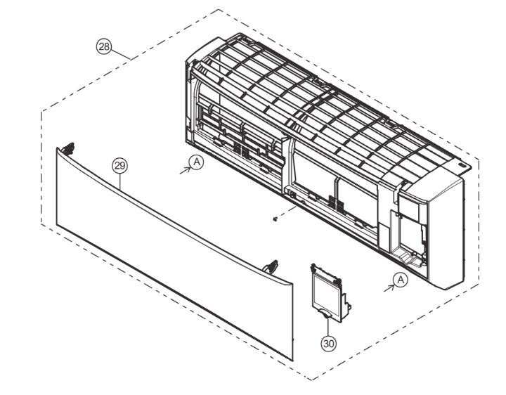 Front Cover/Part No. 29 in the air conditioner diagram provided for