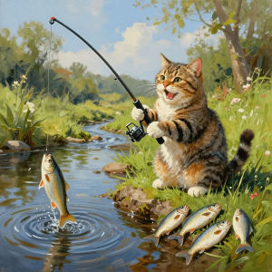 Huacan New Arrivals Diamond Painting Fishing Tabby Cat Diamond Mosaic Cartoon Animal Complete Kit Handmade Gift