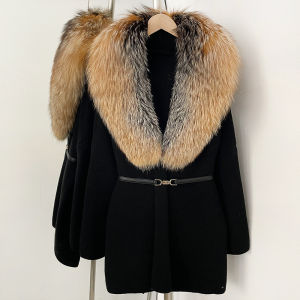 Natural Real Fox Fur Jacket Womens Sweater Knit Coat Oversize Sweater Womens Knitted Jacket with Fur Female Clothing Outerwear