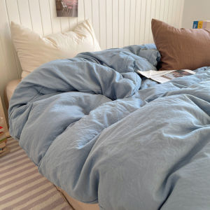 Nordic Simple Washed Cotton Bedding Set 1.8m Duvet Cover And Sheet Student Three Piece Set Four Piece Set Mixed Camel Blue