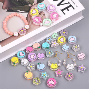 4-10ชิ้นอะคริลิคใสที่มีสีสันน้ำมันหยดลูกปัดแมวรอบหัวใจลูกปัดสำหรับ DIY Bestie สร้อยข้อมือแฟชั่นผู้หญิงต่างหูเครื่องประดับทำเครื่องเพชร