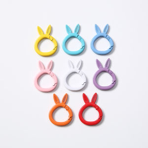 Macaron Pastel Color Bunny Ear Spring Open O Rings Cartoon Rabbit Shape Spring Snap Rings Metal Clasp Hooks for Purse Backpack