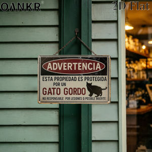 Funny Spanish Gato Gordo Cat Metal Tin Sign Retro Warning Plaque Vintage Wall Art for Home Bar Cafe Garage Farmhouse Decor
