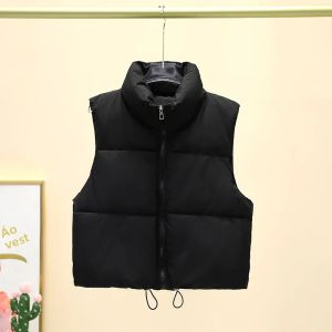 Áo Khoác Ngắn Nữ Mùa Thu Đông Không Tay Có Khóa Kéo Cổ Đứng Chần Bông Ấm Áp Áo Khoác Ngắn Thường Ngày Dạo Phố Có Dây Rút Eo