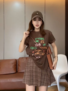 Pure Cotton Short Sleeve T-Shirt Womens Fashion Letter Print Korean Style Loose Fit Summer New Arrival Shoulder-Length Tee