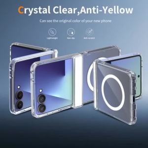 Crystal Clear Magnetic for Magsafe Phone Case For Samsung Galaxy Z Flip 8 7 6 Hinge Coverage Protection Anti-Yellow Cover