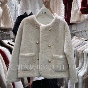 Young Womens Fashion Rabbit Fur Jacket Double Row Buttons Slim Fit Integrated Leather And Fur Eco Friendly Short Style Sweet Style