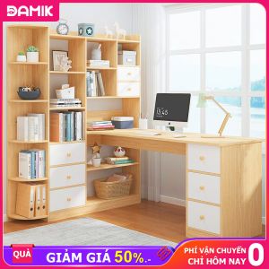 DAMIK-Bàn làm việc văn phòng kèm kệ sách Bàn học có ngăn kéo