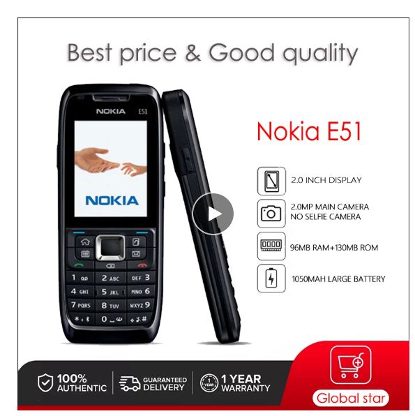 For Nokia E Series E51 Mobile Phone Original 3G with Bluetooth JAVA Symbian OS 2.0 WIFI Unlocked